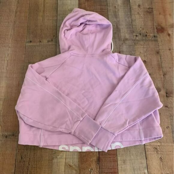 Adidas womens cropped oversized hoodie hooded pullover sweatshirt in pink -L - Picture 7 of 9